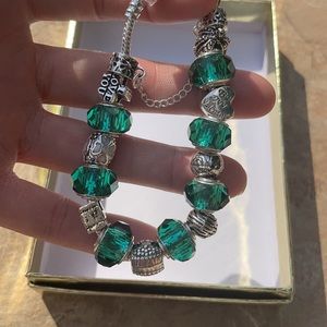 Salvano Silver Tone Bracelet Blue/Green Crystal And Murano Glass Beads